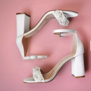 Elegant White Block Heel Sandals Bridal/ Prom